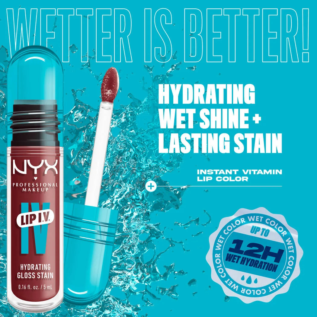 NYX Professional Makeup Lip I.V. Hydrating Lip Gloss Stain – Shade 08 - Drippin' in Rose - The Powder Room