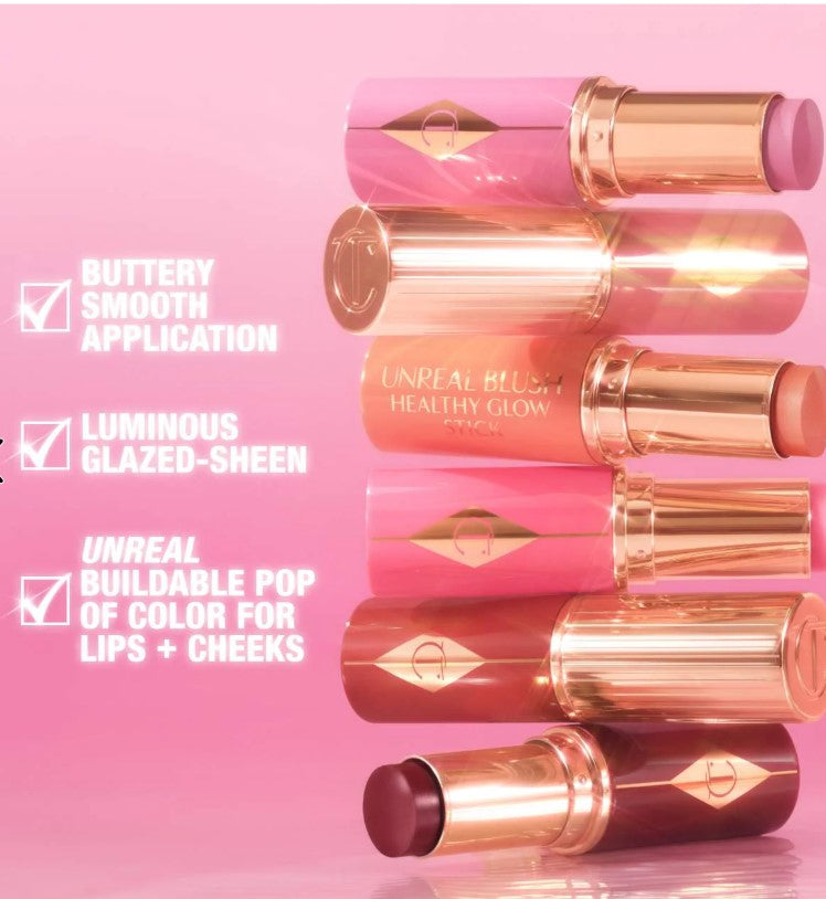 Charlotte Tilbury Unreal Lip + Cheek Glow Blush Stick with Hyaluronic Acid - Shade: Pinky Glow - The Powder Room