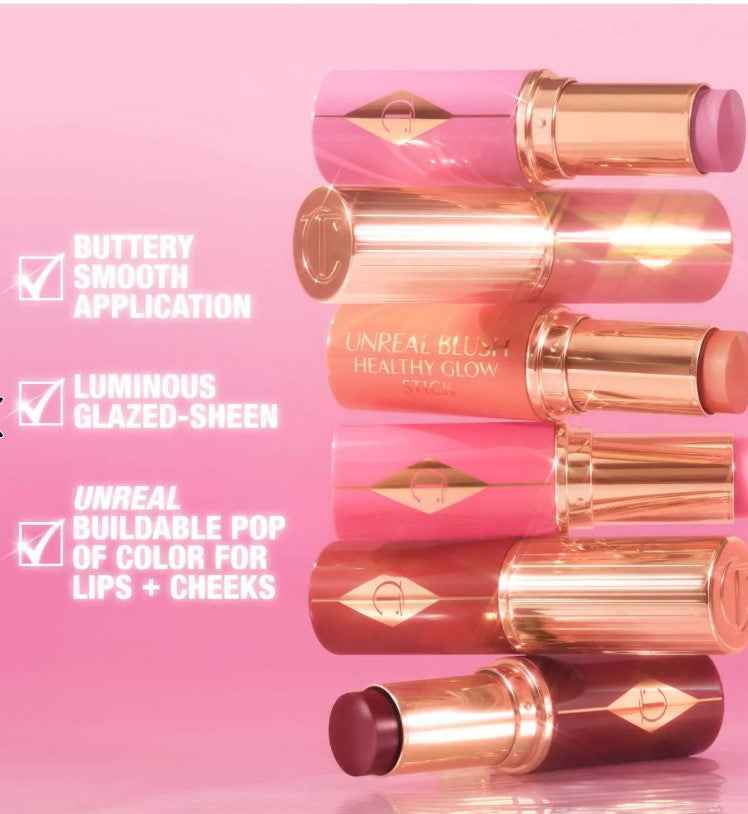 Charlotte Tilbury Unreal Lip + Cheek Glow Blush Stick with Hyaluronic Acid - Shade: Pretty Glow- The Powder Room
