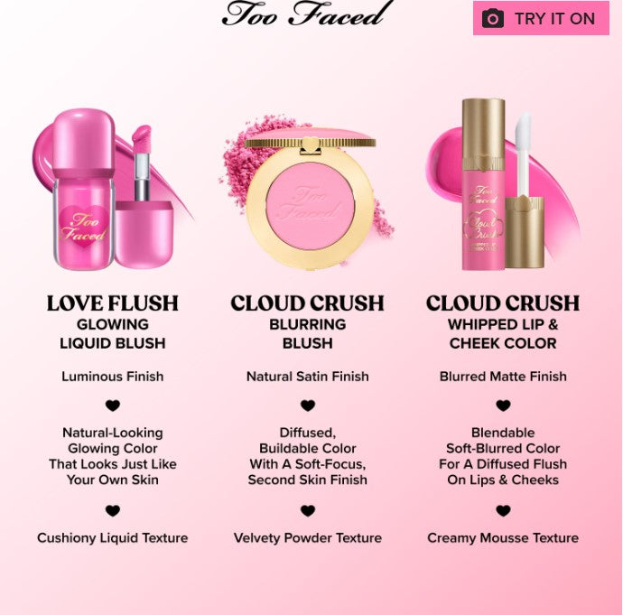 Too Faced Love Flush Blush Glowing Liquid Blush – Head Over Heels