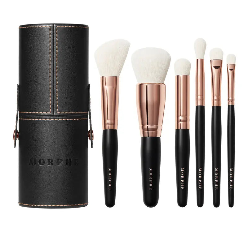 Morphe Rose Away 6 Piece Face and Eye Travel Brush Set makeup brushes with travel case