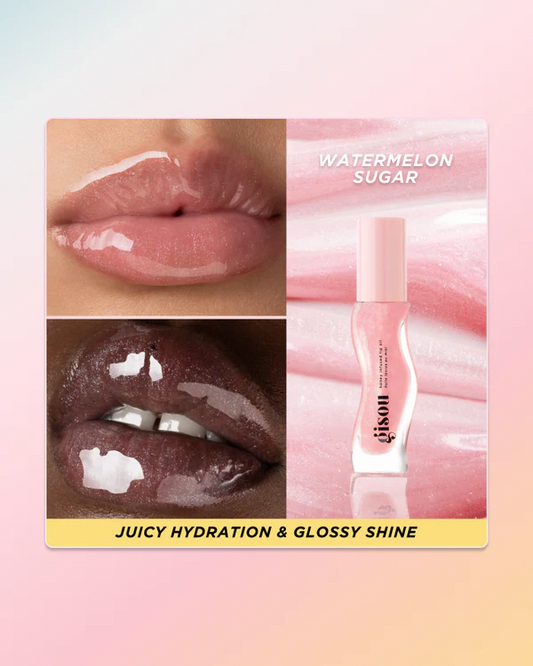 Gisou Honey Infused Hydrating Lip Oil Watermelon Sugar swatch