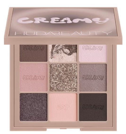 Huda Beauty Creamy Obsessions Eyeshadow Palette Greige 9 shades cream matte shimmer cool toned mini palette
