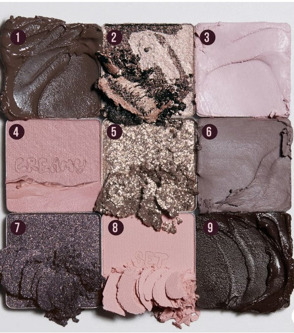 Huda Beauty Creamy Obsessions Eyeshadow Palette Greige 9 shades cream matte shimmer cool toned mini palette
