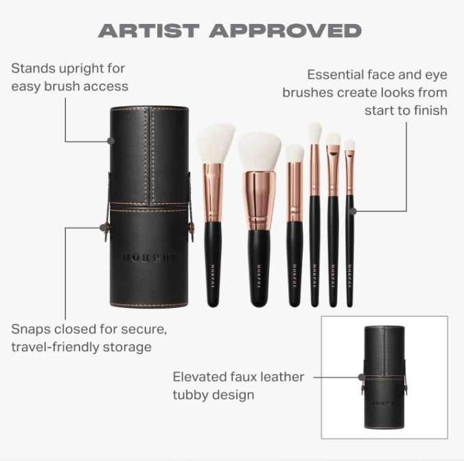 Morphe Rose Away 6 Piece Face and Eye Travel Brush Set makeup brushes with travel case