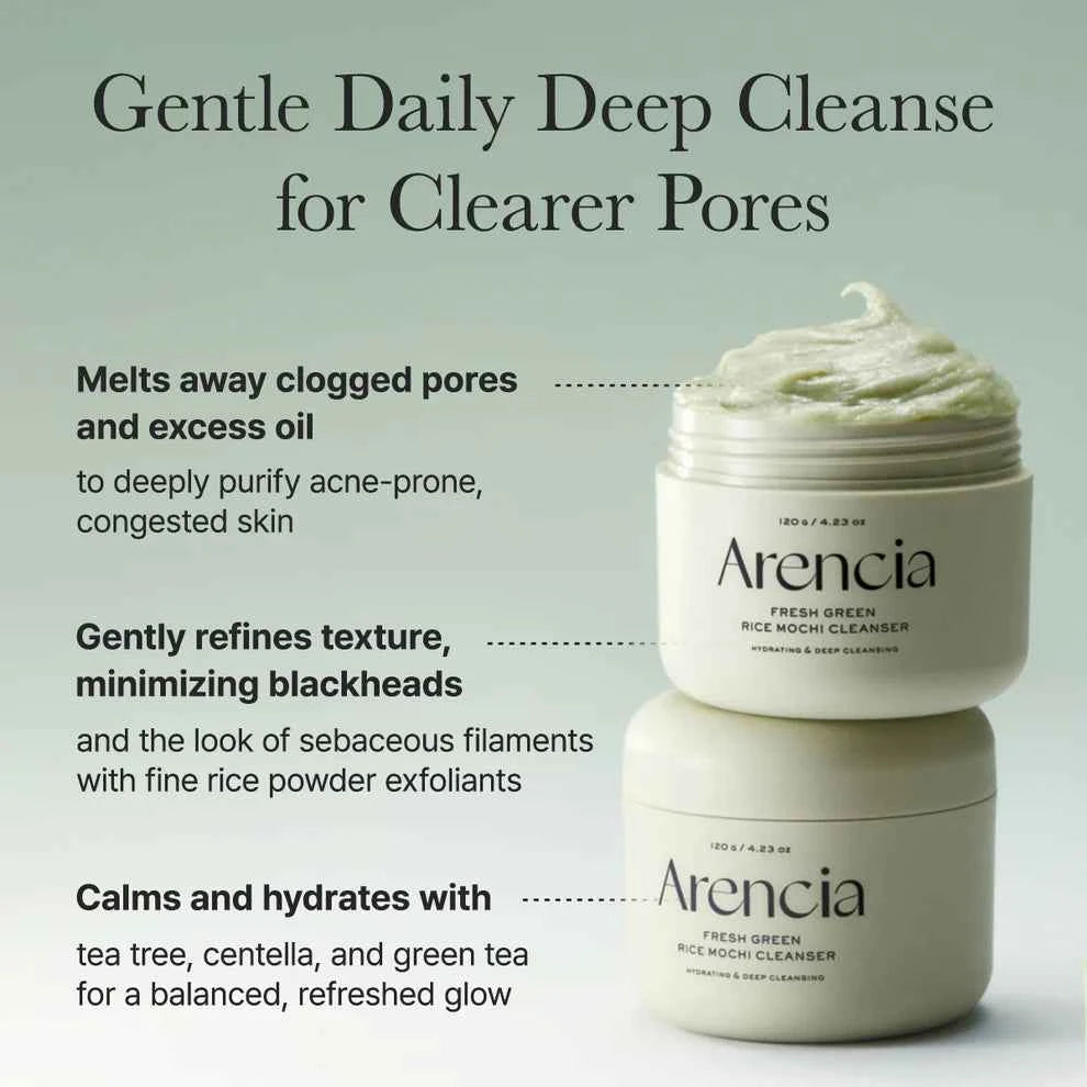 Arencia Fresh Green Rice Mochi Cleanser, Gentle Daily Cleanser for Acne-Prone Skin - The Powder Room