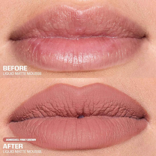 Coming Soon HUDA BEAUTY Liquid Matte Mousse Soft Blur Lip Cream – Bombshell Pinky Brown