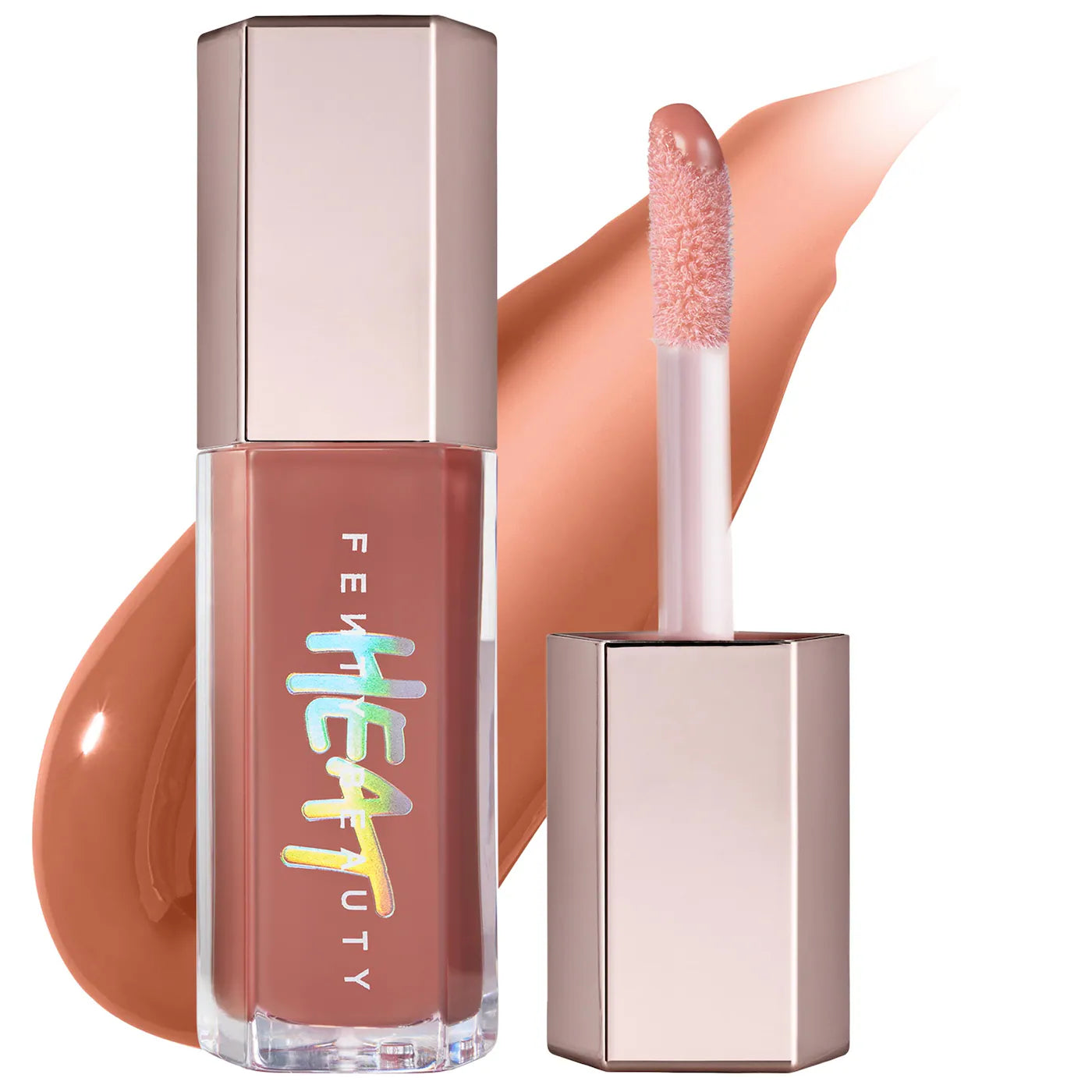 Fenty Beauty Gloss Bomb Heat Fenty Glow 03 sheer peachy pink lip plumper wet look shine shea butter vitamin E cruelty free
