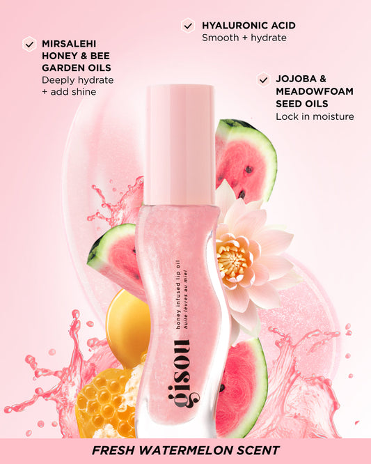 Gisou Honey Infused Hydrating Lip Oil – Watermelon Sugar (Clear Pink Shimmer) 8ml - NO BOX from set