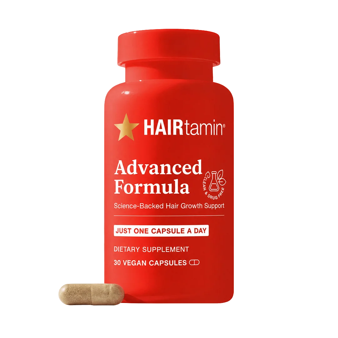 Hairtamin Advanced Formula hair growth supplement 5000 mcg biotin vegan capsules 30 count
