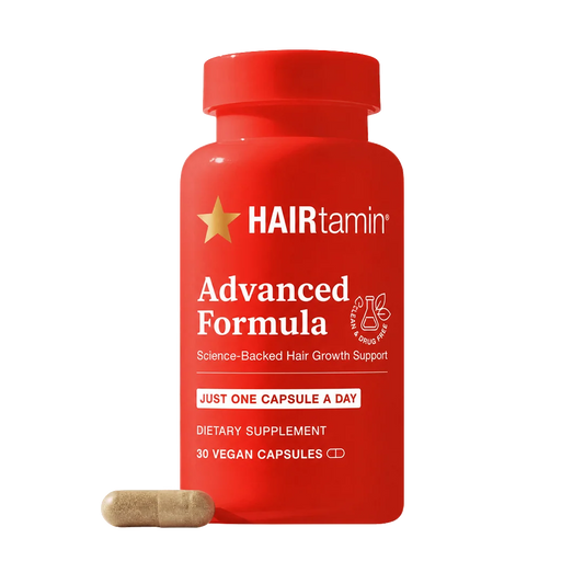 Hairtamin Advanced Formula hair growth supplement 5000 mcg biotin vegan capsules 30 count
