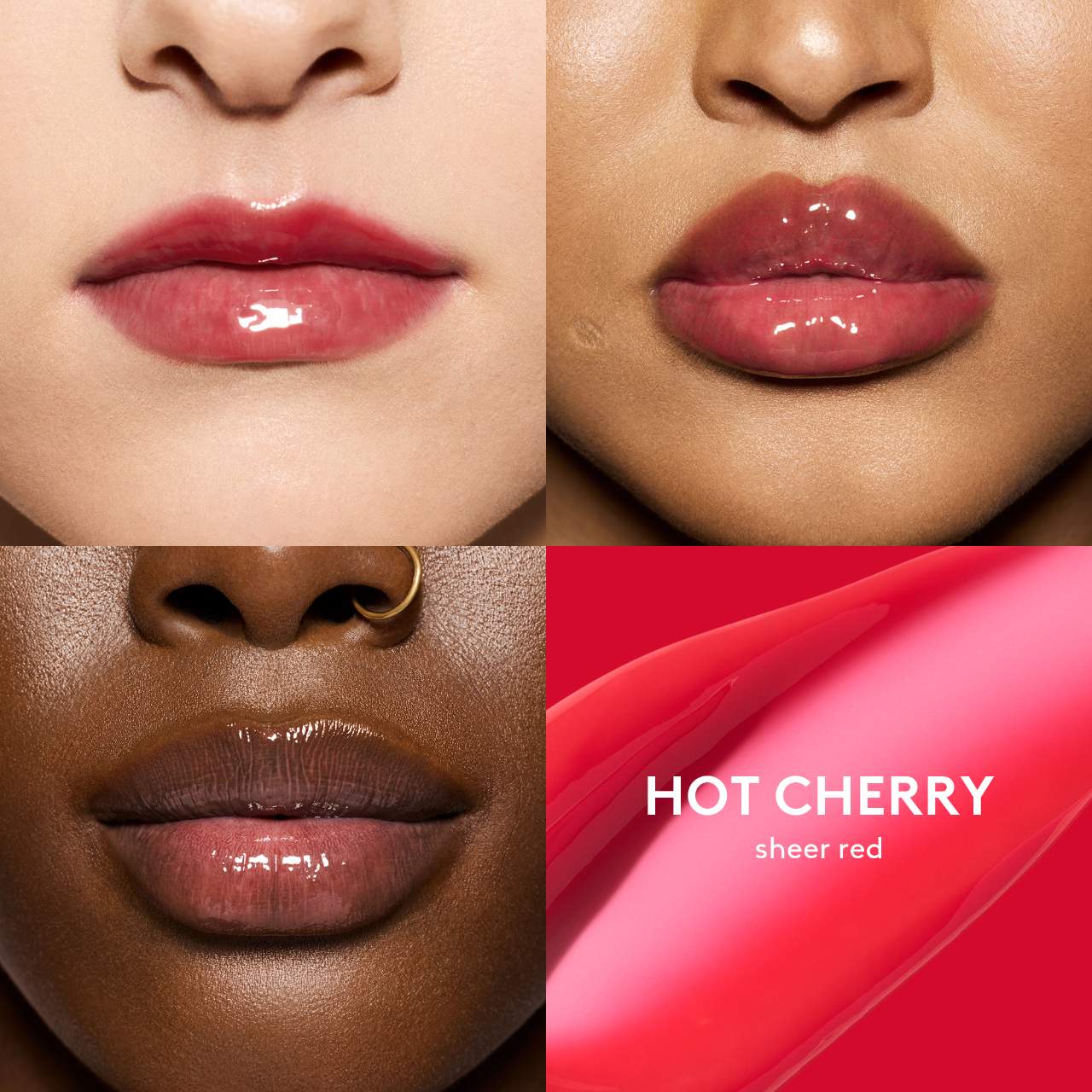 Fenty Beauty Gloss Bomb Heat Hot Cherry sheer red lip plumper wet look shine shea butter vitamin E cruelty free