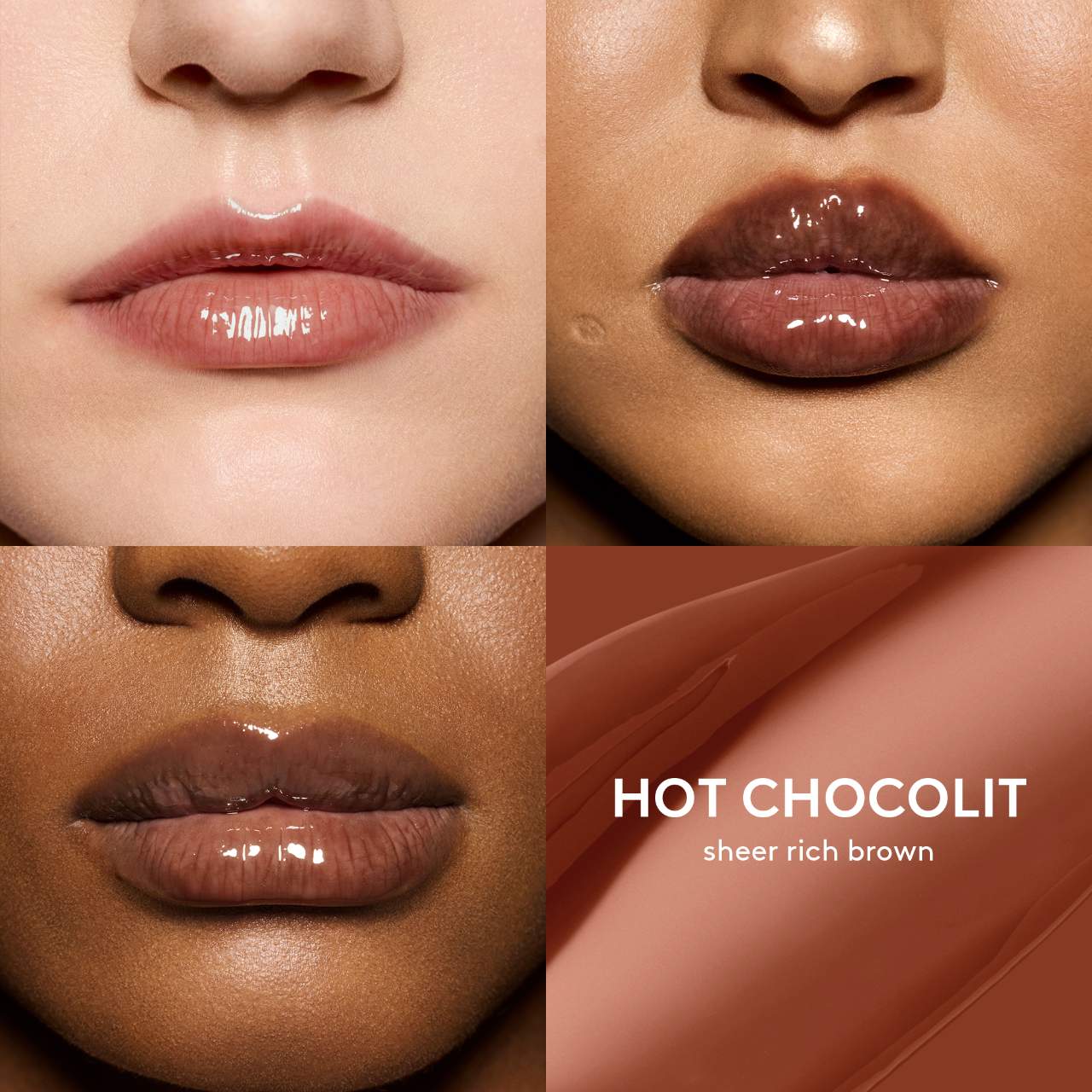 Fenty Beauty Gloss Bomb Heat Hot Chocolit 04 sheer rich brown lip plumper wet look shine tawny brown cruelty free