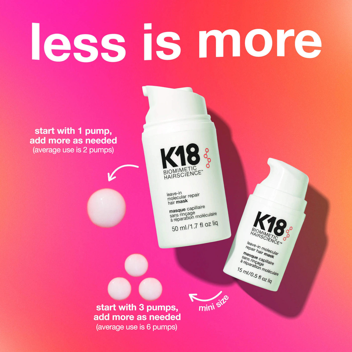K18 Biomimetic Hairscience Leave-In Molecular Repair Hair Mask 15ml peptide hair treatment
