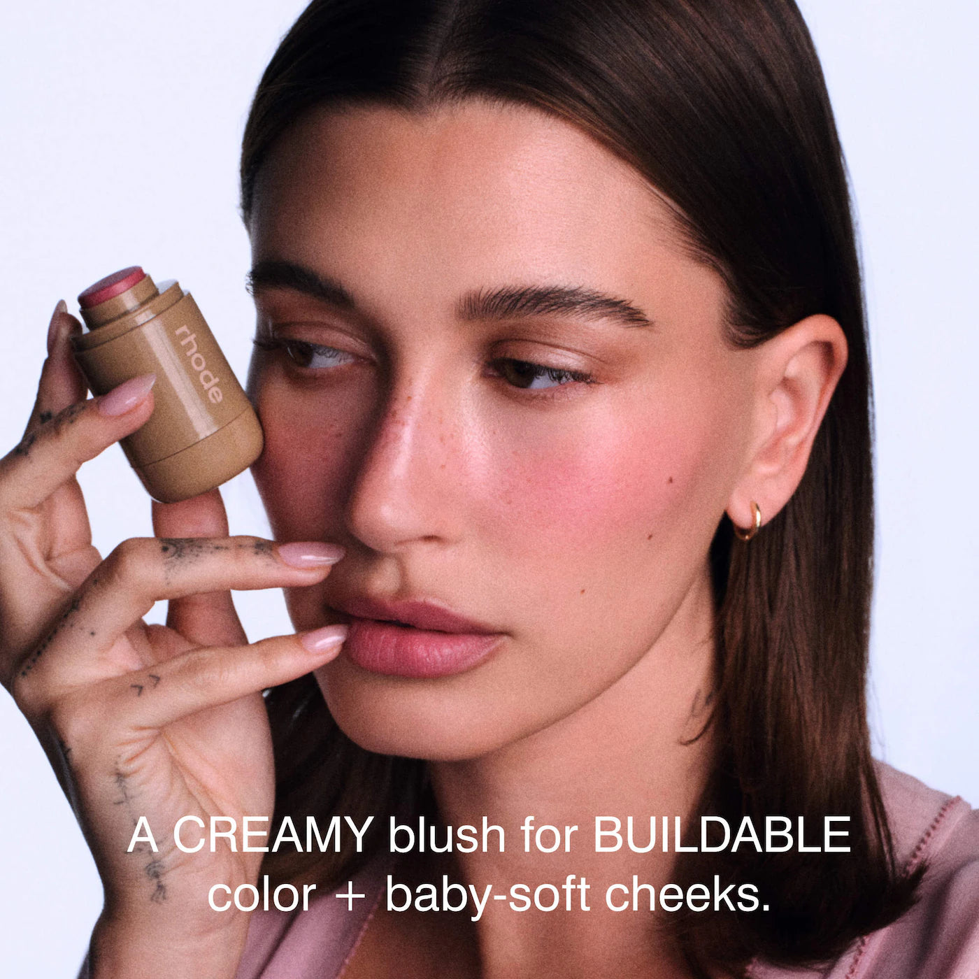 Rhode Pocket Blush Buildable Hydrating Cream Blush shade Teacup raspberry pink dewy finish peptides tamanu oil