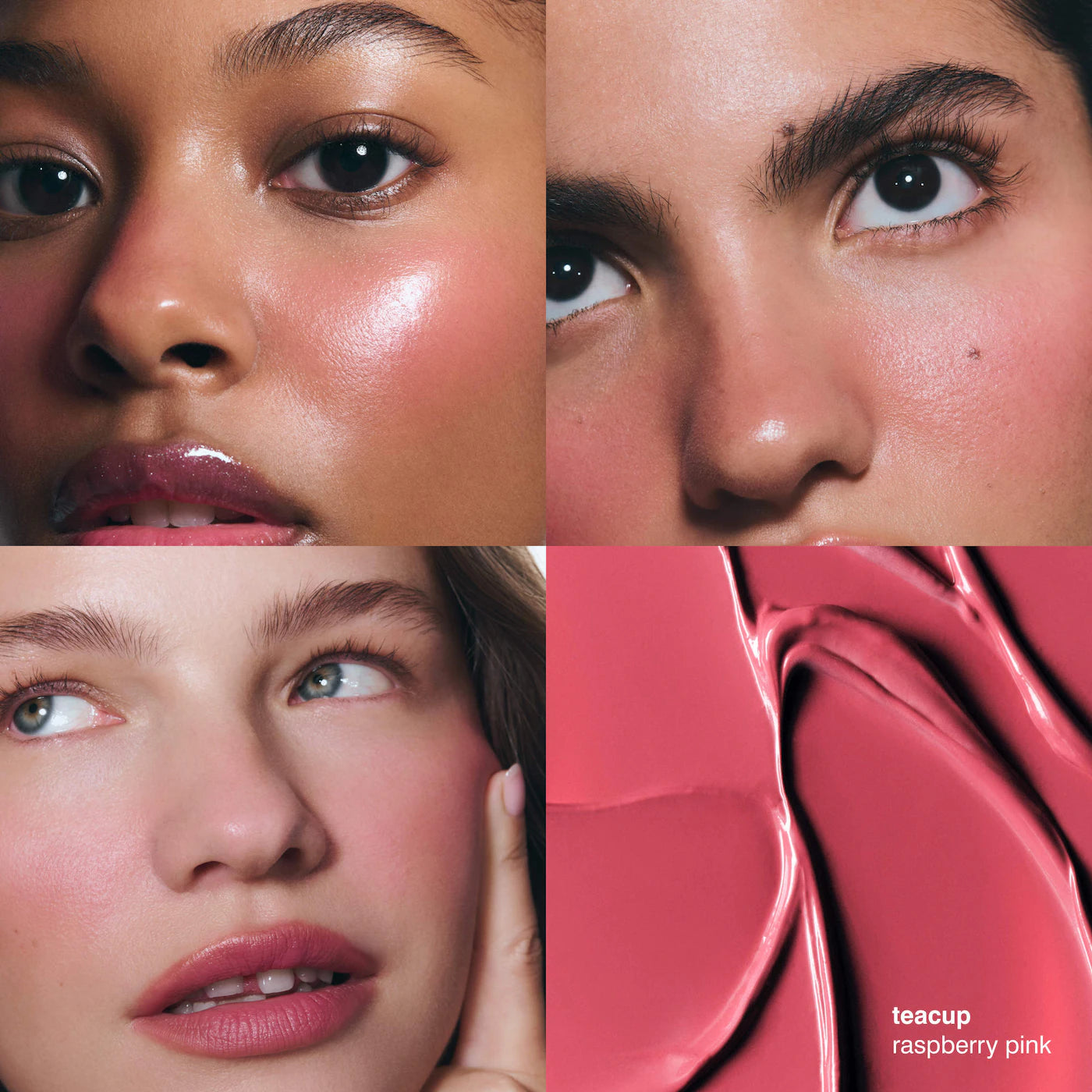 Rhode Pocket Blush Buildable Hydrating Cream Blush shade Teacup raspberry pink dewy finish peptides tamanu oil
