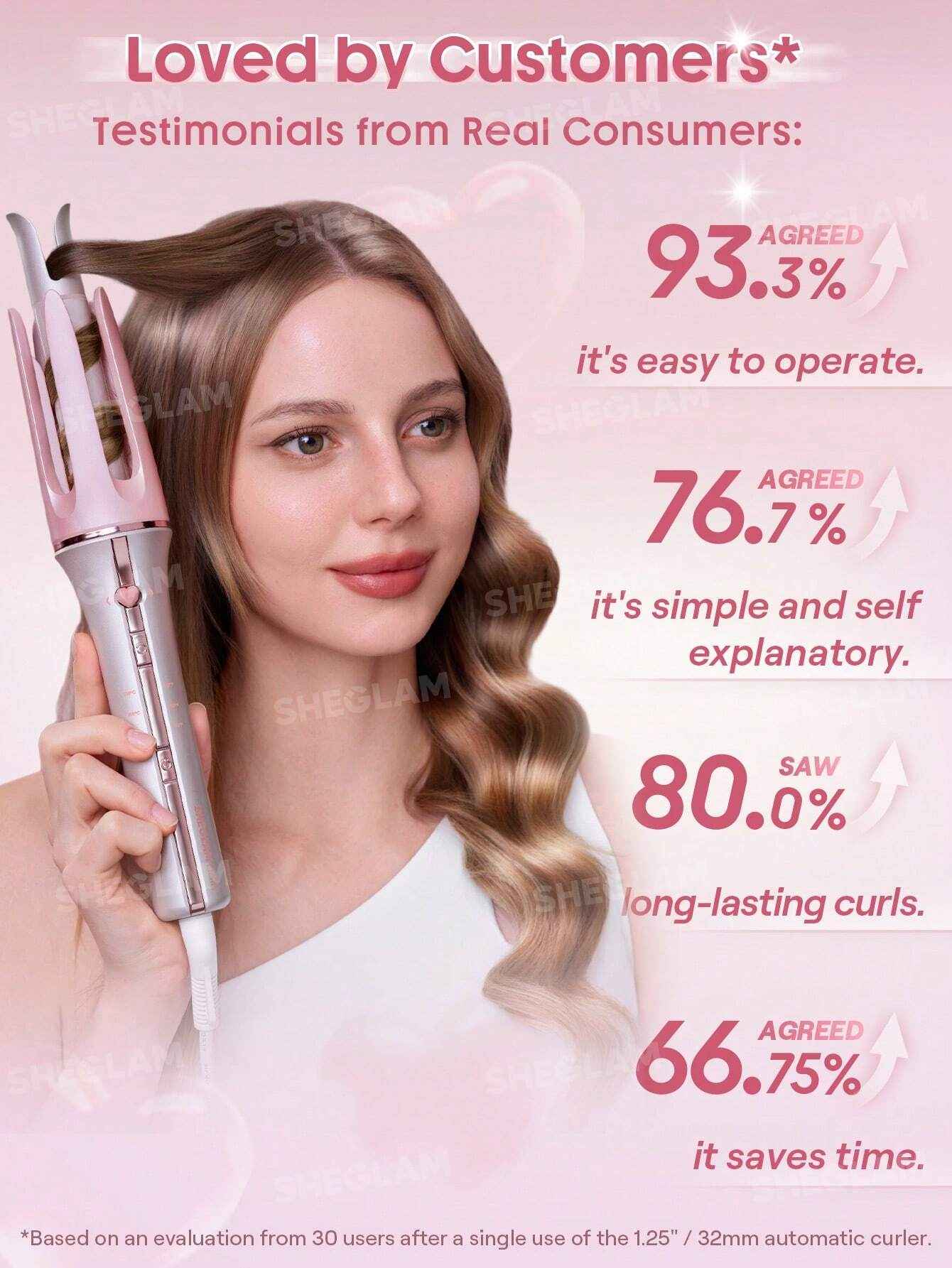 SHEGLAM Cupid’s Charm Automatic Hair Curler 32mm – Baby Pink (EU Plug) | Original in Pakistan