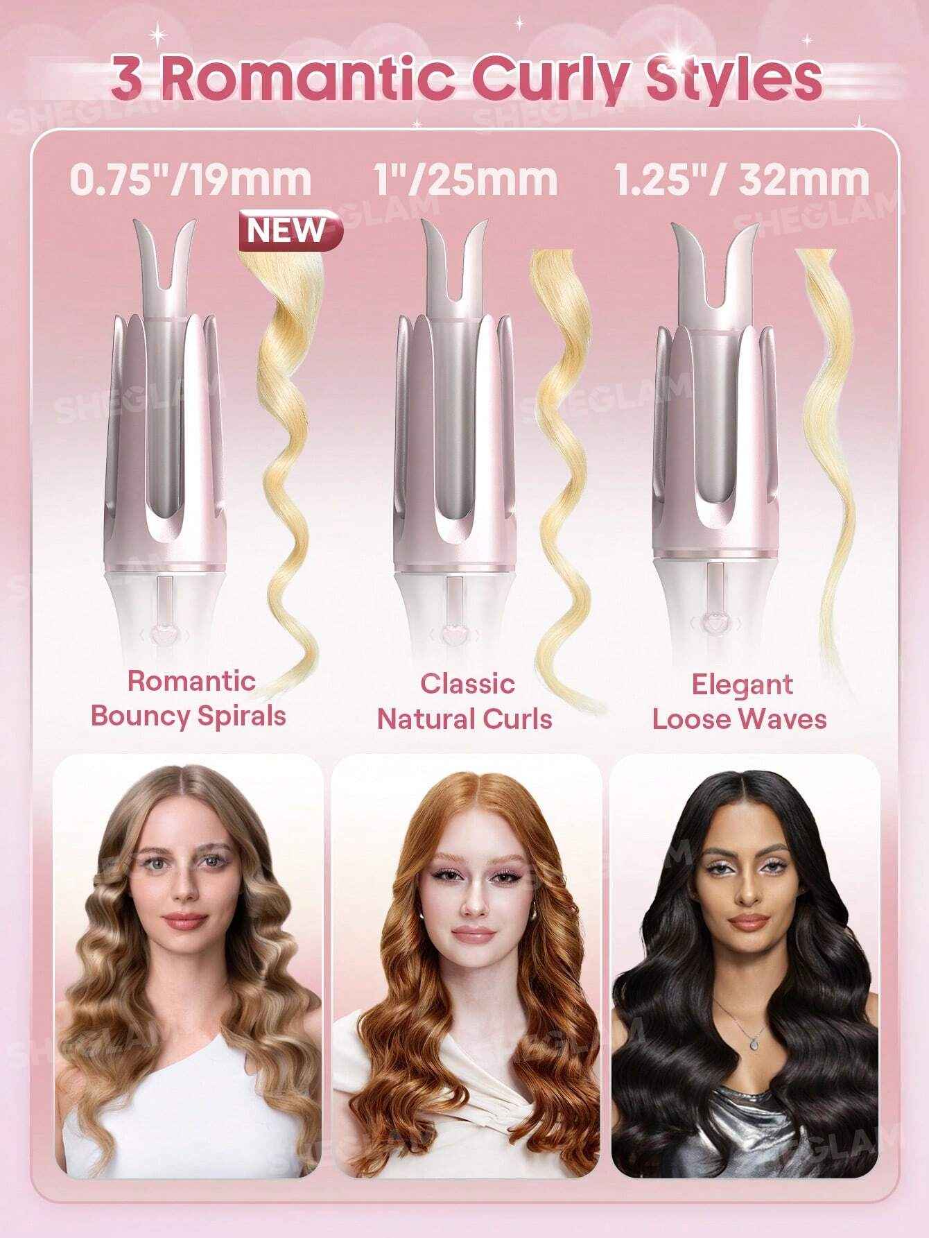 SHEGLAM Cupid’s Charm Automatic Hair Curler 32mm – Baby Pink (EU Plug) | Original in Pakistan