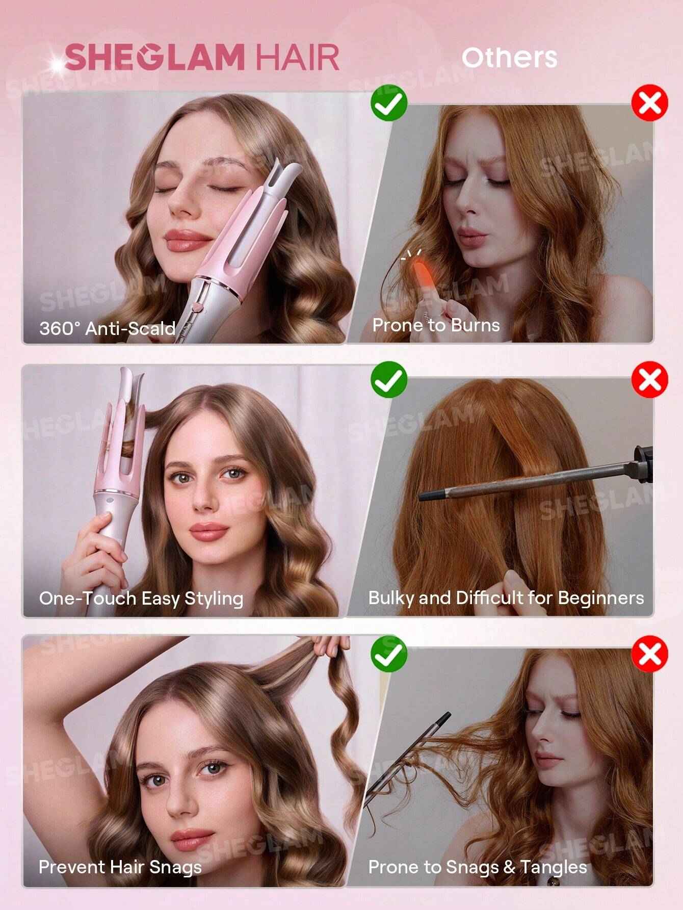 SHEGLAM Cupid’s Charm Automatic Hair Curler 32mm – Baby Pink (EU Plug) | Original in Pakistan