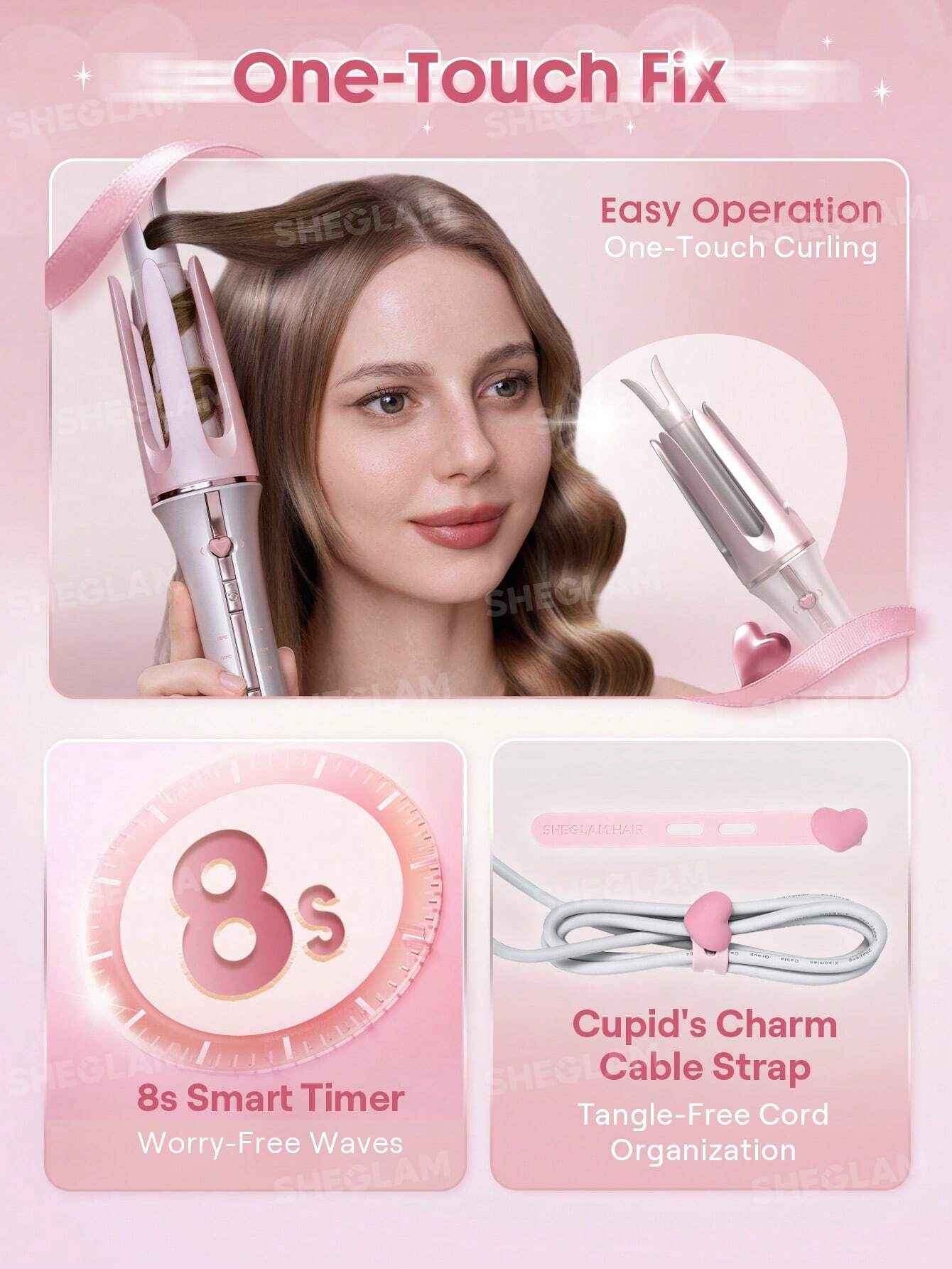 SHEGLAM Cupid’s Charm Automatic Hair Curler 32mm – Baby Pink (EU Plug) | Original in Pakistan