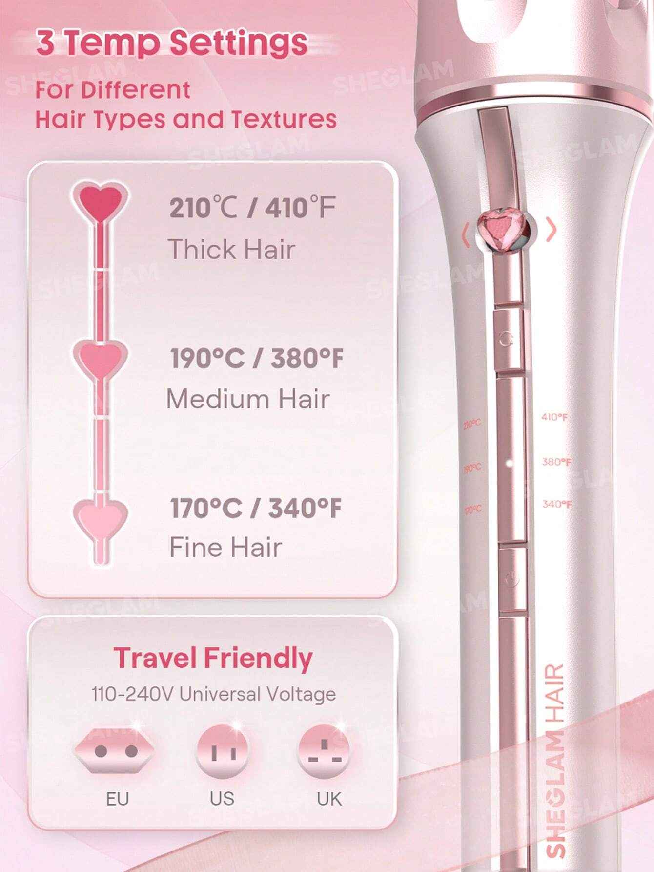 SHEGLAM Cupid’s Charm Automatic Hair Curler 32mm – Baby Pink (EU Plug) | Original in Pakistan