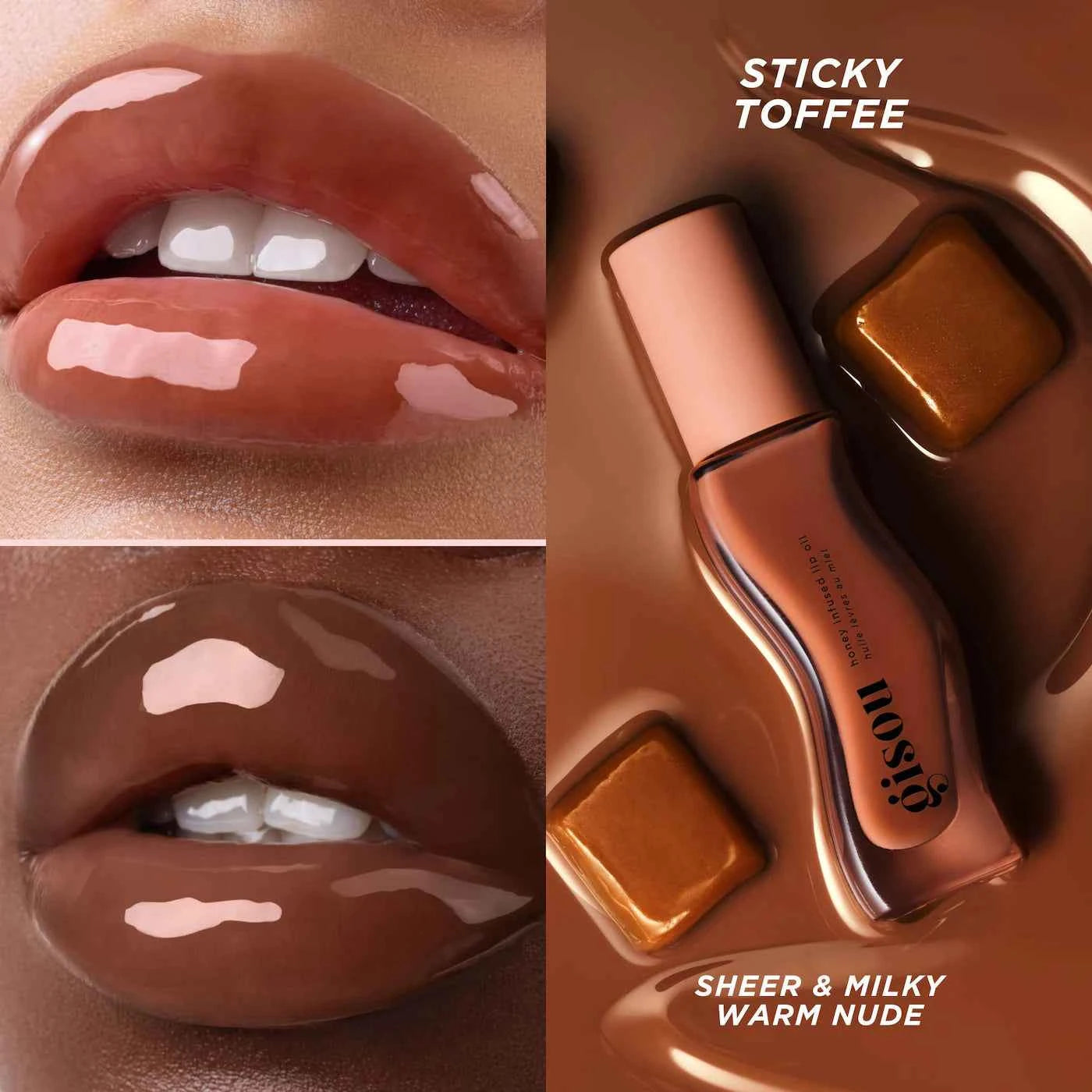 Gisou Honey Infused Hydrating Lip Oil – Sticky Toffee (Milky Warm Toffee) 8ml