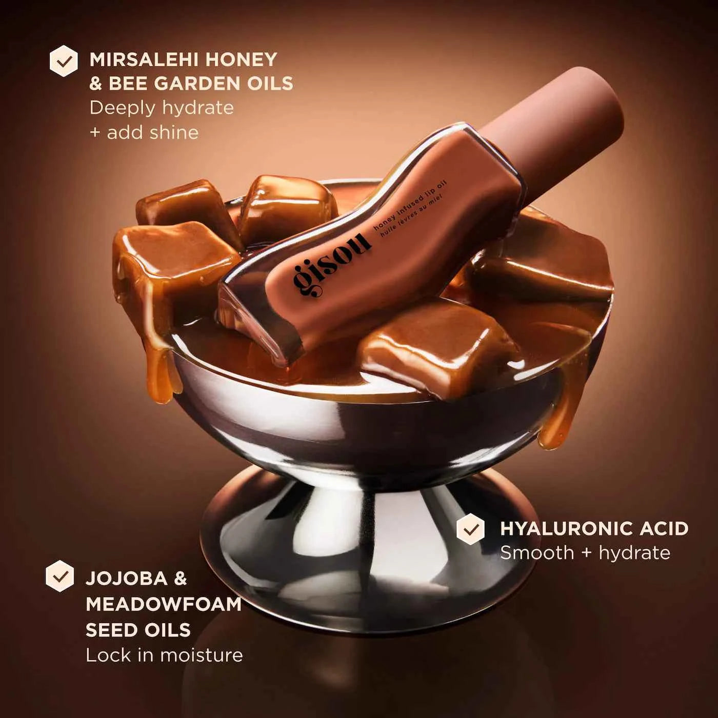 Gisou Honey Infused Hydrating Lip Oil – Sticky Toffee (Milky Warm Toffee) 8ml